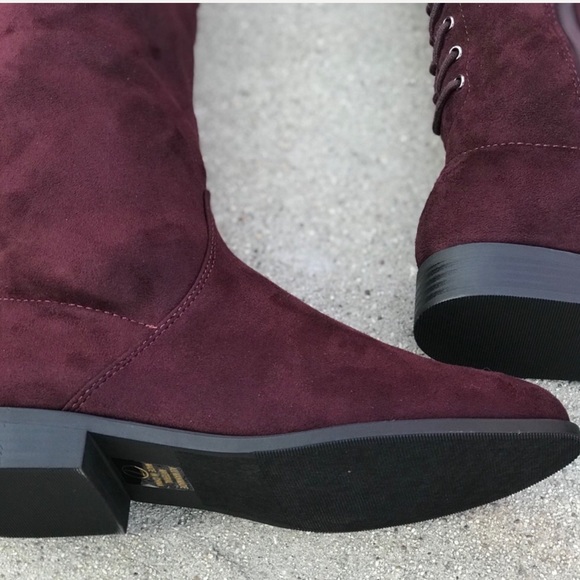 City Classified Burgundy Faux Suede lace up BOOT - Picture 3 of 6